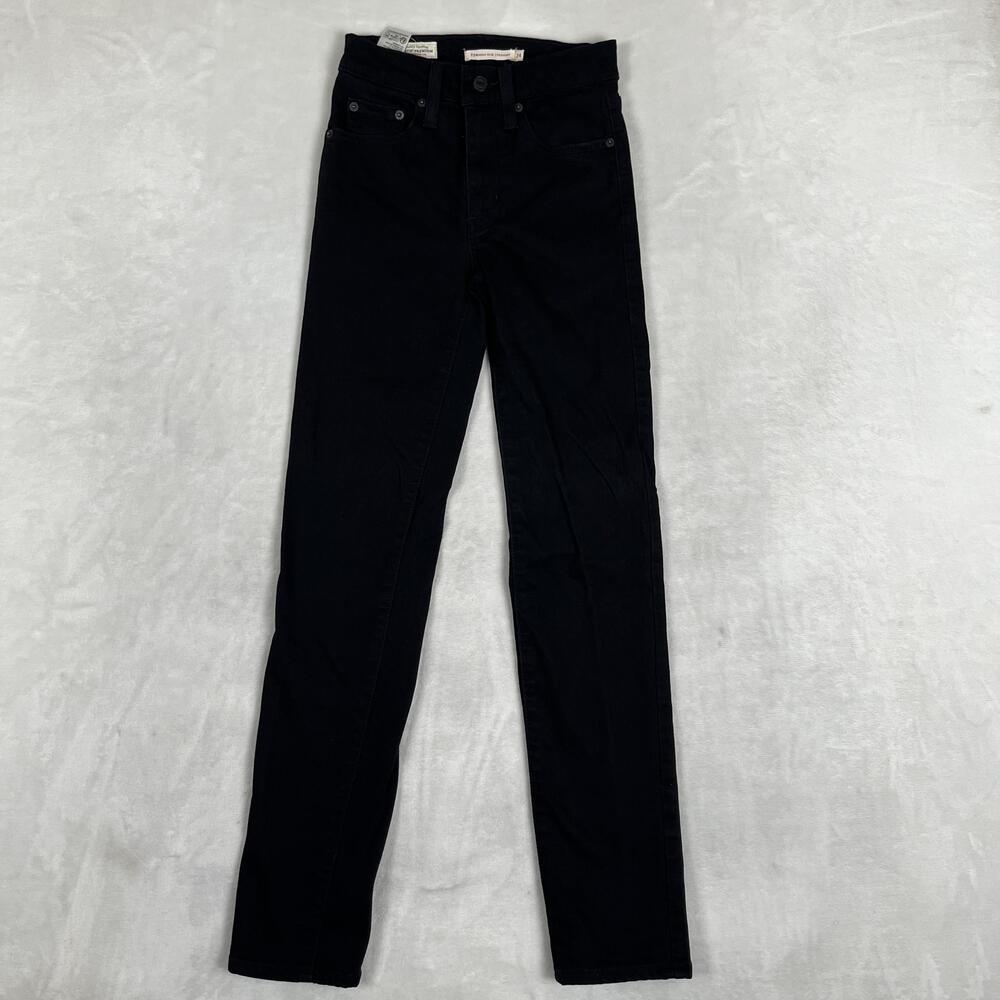 Levi's 724 High Rise Straight Jeans Womens 24x30 Black Dark Wash Stretch Denim